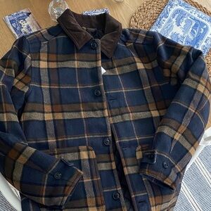 Banana Republic Men's Navy and Brown Plaid Jacket